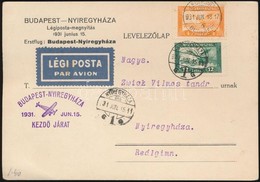 1931 Alkalmi Légi Levelez?lap Budapest -  Nyíregyháza Kezd? Járat - Autres & Non Classés