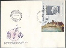 1991 II. János Pál Pápa Magyarországi Látogatása Vágott Blokk FDC-n - Altri & Non Classificati