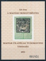 ** 1993 125 éves A Magyar Okmánybélyeg Vágott Emlékív - Other & Unclassified