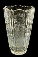 Díszes üvegváza, Csiszolt, Metszett, Kis Csorbákkal, M: 16 Cm - Glass & Crystal