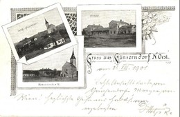 T2 1901 Gänserndorf, Unterstadt, Bahnhof, Kirchenplatz / Railway Station, Church Square, Floral, Art Nouveau - Non Classificati