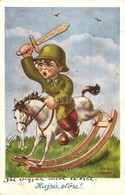 T2/T3 Hajrá El?re! Humoros Honvéd Grafikai Lap / WWII Hungarian Military Humor Art Postcard. S: Kaszás Jámbor (EK) - Non Classificati