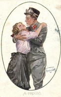 T2/T3 A Repül? / WWI Military Aircraft Pilot With His Love, Romantic Couple. Artist Signed (EK) - Ohne Zuordnung