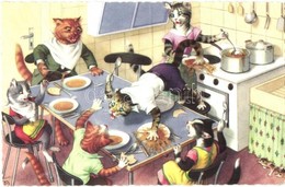 ** T2 Cats Having Dinner, Quarrel By The Table. Colorprint B. Special 2269/5. - Modern Postcard - Ohne Zuordnung