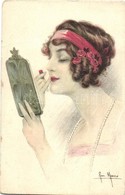 ** T3/T4 Lady Putting On Lipstick. Italian Art Postcard, Artist Signed (fa) - Ohne Zuordnung