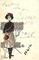 T2/T3 Heil / Mensur, Academic Fencing Lady. Art Nouveau, Studentica, A. Sockl, Wien I. 188. Litho S: Fritz Smrlzka (EK) - Non Classés