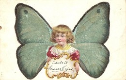 T3 Little Girl With Butterfly Wings. Greeting Art Postcard. Decorated Litho (EB) - Non Classés