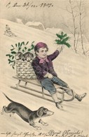 T2/T3 'Prosit Neujahr!' / New Year, Boy On Sledge, Dogs, H.W.I.B. Serie 110. (EK) - Ohne Zuordnung