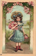 ** T1/T2 'Herzlichen Glückwunsch Zum Namenstage' / Nameday Greeting, Girl, Flowers, Emb. Litho - Non Classés