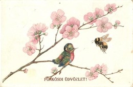 T2/T3 Pünkösdi Üdvözlet! / Pentecost Greeting Art Postcard, Bird With Bee. Primus W.L.B. 03396. (EK) - Non Classés