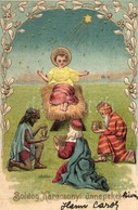 T2 Boldog Karácsonyi Ünnepeket! / Christmas Greeting Art Postcard. Emb. Art Nouveau, Litho Silk Card - Non Classés