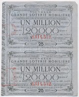 Franciaország ~1910-1920. Lottószelvény (2x) ívben, Sorszámkövet?k, Bélyegzéssel T:III
France ~1910-1920. Lottery Ticket - Unclassified