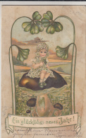 CPA MUSHROOMS, CLOVER, GIRL, EMBOSSED - Champignons