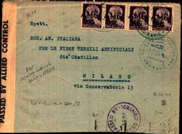 87359) Frontespizio Con 4x1l.imperiale Con Soprastampa A.m.g.v.g Obliqua N.8hf Il 21/8/1946 - Storia Postale