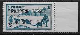 1941 - 1942 Saint Pierre Et Miquelon N° 253 Nf** MNH . Attelage Surchargé France Libre .Côte :35€ - Unused Stamps