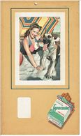 PUBLICITE CIGARETTES SUPERMINT MENTOL CARK TIPPED  - PIN UP Avec Son Chien ( Photo Collée ) Plaque En Carton - Plaques En Carton