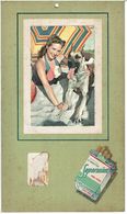 PUBLICITE CIGARETTES SUPERMINT MENTOL CARK TIPPED  - PIN UP Avec Son Chien  ( Photo Collée ) Plaque En Carton - Pappschilder