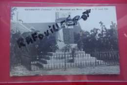 Cp Gomont Le Monument Aux Morts Inaugure Le 25 Avril 1926 - Monuments Aux Morts