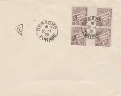 Tunisie  Yvert Taxe 32 Bloc De 4 Avec Interpanneau Sans Millésime  Cachet Perlé DEGACHE 30/1/1928 - Timbres-taxe