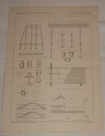 Plan De Viaducs Sur Le Leven Et Le Kent. Angleterre. Fondés Sur Pieux à Disques.  Ligne De Ulverstone à Lancastre. 1864 - Travaux Publics