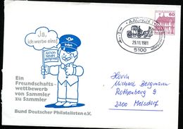 Bund PU115 B1/004 Privat-Umschlag PHILATELISTEN Sost. Aachen POSTKUTSCHE 1981 - Enveloppes Privées - Oblitérées