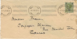 1929- Enveloppa Affr. N°105 Oblit. Flamme Krag 6 Traits Groupés Par Deux - Au Dos, Arrivée Cannes Krag 4 Traits égaux - Lettres & Documents