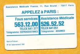 Carte - Assistance Médicale France - Paris - Altri & Non Classificati