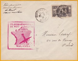 1939 - Enveloppe De Marseille Par Premier Vol De Nuit Aéropostale Vers Paris - Sans Surtaxe - 1927-1959 Covers & Documents