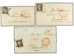 71 ESPAÑA. Ed.1A (3). 1850. Tres Cartas Con Sello De <B>6 Cuartos</B> Negro, Pl. II Y Con Marca De Porteo De <B>'6ms'</B - Autres & Non Classés