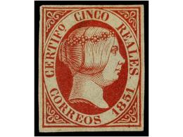 83 (*) ESPAÑA. Ed.9. <B>5 Reales</B> Rosa Carmín. PIEZA DE LUJO. Cert. GRAUS. Cat. 3.375?. - Otros & Sin Clasificación