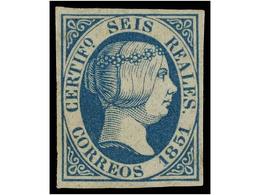 85 (*) ESPAÑA. Ed.10. <B>6 Reales</B> Azul. PIEZA DE LUJO. Cert. GRAUS. Cat. 5.550?. - Autres & Non Classés