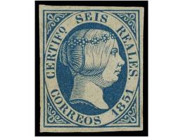 85 (*) ESPAÑA. Ed.10. <B>6 Reales</B> Azul. PIEZA DE LUJO. Cert. GRAUS. Cat. 5.550?. - Other & Unclassified
