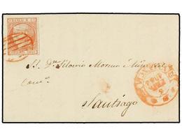 90 ESPAÑA. Ed.12. 1852. VALENCIA A SANTIAGO. <B>6 Cuartos</B> Rosa, Mat. <B>PARRILLA ROJA.</B> MAGNÍFCA Y MUY RARA. Dict - Sonstige & Ohne Zuordnung