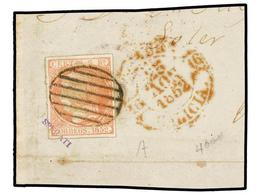 92 ESPAÑA. Ed.14. <B>SPERATI. 2 Reales</B> Naranja, Tipo I Sobre Fragmento, Mat.<B> PARRILLA</B> Y Fechador <B>CORUÑA/GA - Otros & Sin Clasificación