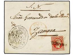 94 ESPAÑA. Ed.17. 1853. VILLABUENA A ZAMORA. <B>6 Cuartos</B> Carmín, Mat. <B>FRANCO</B> Lineal Estampado En TORO En Trá - Autres & Non Classés