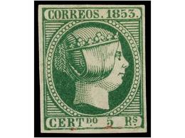 98 * ESPAÑA. Ed.20. <B>5 Reales</B> Verde. Color Excepcional. PIEZA DE LUJO. Cert. GRAUS. Cat. 3.200?. - Otros & Sin Clasificación