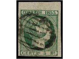 99 ° ESPAÑA. Ed.20. <B>5 Reales</B> Verde. Extraordinario Ejemplar, Esquina De Pliego. LUJO. - Other & Unclassified