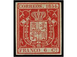 107 (*) ESPAÑA. Ed.24. <B>6 Cuartos</B> Carmín. MAGNÍFICO EJEMPLAR. Cert. GRAUS. Cat. 460?. - Other & Unclassified