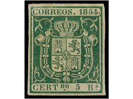 109 (*) ESPAÑA. Ed.26. <B>5 Reales</B> Verde. MAGNÍFICO EJEMPLAR. Cert. GRAUS. Cat. 2.125?. - Otros & Sin Clasificación