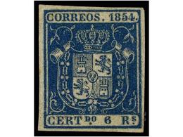 112 * ESPAÑA. Ed.27. <B>6 Reales</B> Azul. Color Excpecional, Plena Goma Original. PIEZA DE LUJO. Cert. GRAUS. Cat. 3.67 - Autres & Non Classés