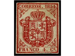 120 (*) ESPAÑA. Ed.33. <B>4 Cuartos</B> Carmín. MAGNÍFICO EJEMPLAR. Cert. GRAUS. Cat. 570?. - Other & Unclassified