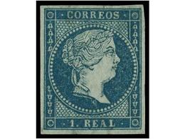 130 (*) ESPAÑA. Ed.41. <B>1 Real</B> Azul. PIEZA DE LUJO. Cert. EXFIMA. Cat. 1.675?. - Other & Unclassified