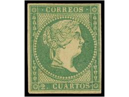 132 (*) ESPAÑA. Ed.43. <B>2 Cuartos</B> Verde. PIEZA DE LUJO. Cert. GRAUS Y SORO. Cat. 4.725?. - Otros & Sin Clasificación