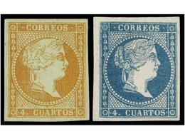 138 (*) ESPAÑA. Ed.48P. <B>4 Cuartos</B>,<B> ENSAYOS DE COLOR</B> En Azul Y Castaño S. Verde. - Other & Unclassified