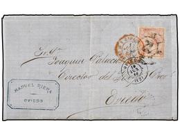 181 ESPAÑA. Ed.80. 1866. OVIEDO Correo Interior. <B>2 Cuartos</B> Rosa. Carta Enviada Erróneamente A Francia, Probableme - Altri & Non Classificati