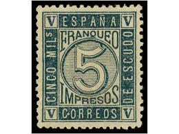 199 * ESPAÑA. Ed.93. <B>5 Cts.</B> Verde. PIEZA DE LUJO. Cat. 59?. - Otros & Sin Clasificación