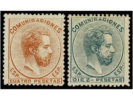 218 (*) ESPAÑA. Ed.128/29. <B>4 Pts.</B> Castaño Y <B>10 Pts.</B> Verde. MUY BONITOS EJEMPLARES. Cert. GRAUS. Cat. 3.940 - Autres & Non Classés