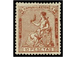 228 (*) ESPAÑA. Ed.140. <B>10 Pts.</B> Castaño Violeta. Excelente Centraje, Margen Superior Dentado Ligeramente Retocado - Otros & Sin Clasificación