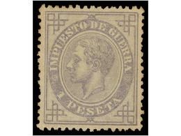 281 (*) ESPAÑA. Ed.186. <B>1 Pta.</B> Gris. Excelente Centraje. MAGNÍFICO EJEMPLAR. Cert. CEM. Cat. 635?. - Andere & Zonder Classificatie