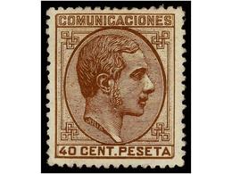 290 * ESPAÑA. Ed.195. <B>40 Cents.</B> Castaño Rojo. PIEZA DE LUJO. Cert. COMEX. Cat. 240?. - Autres & Non Classés